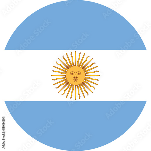 Argentina Flag Circle Icon Blue White Stripes Vector, Round flag of Argentina on white background.