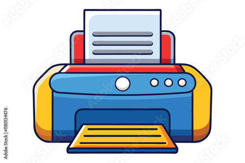 colorful cartoon printer icon with paper loaded, showcasing a vibrant and modern design on a clean white background, perfect for digital content