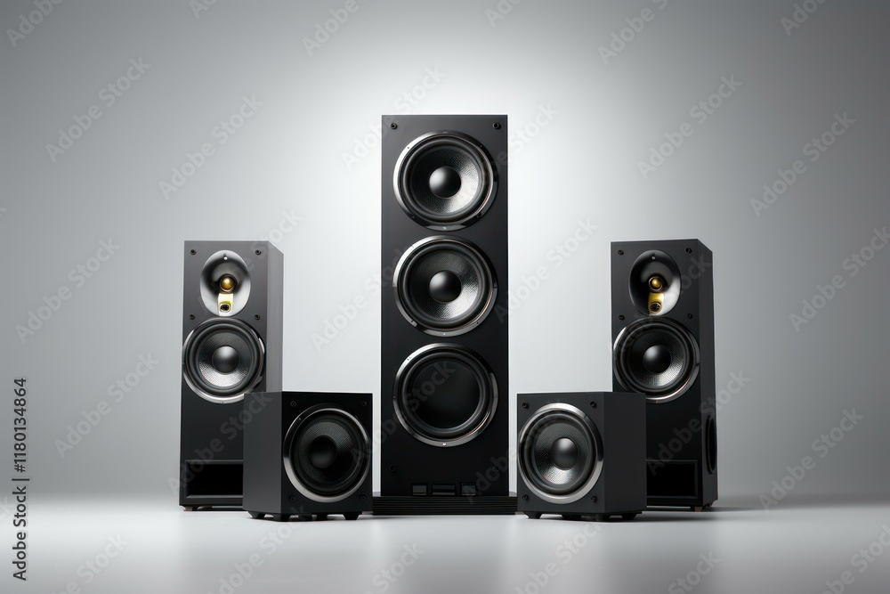 Obraz premium High quality audio system with subwoofer and tower speakers providing immersive sound experience