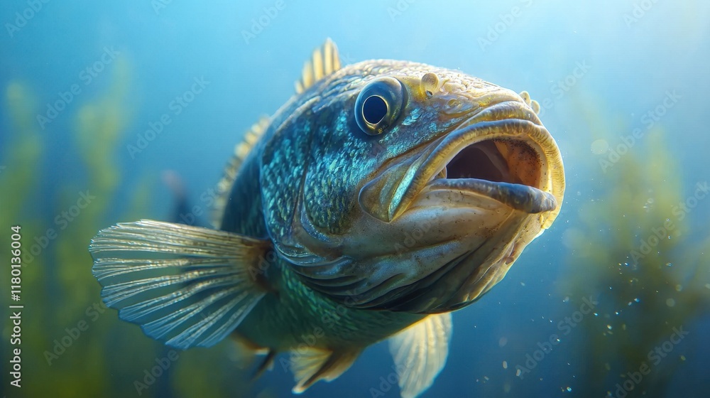 Fototapeta premium A close up of a fish with its mouth open in the water