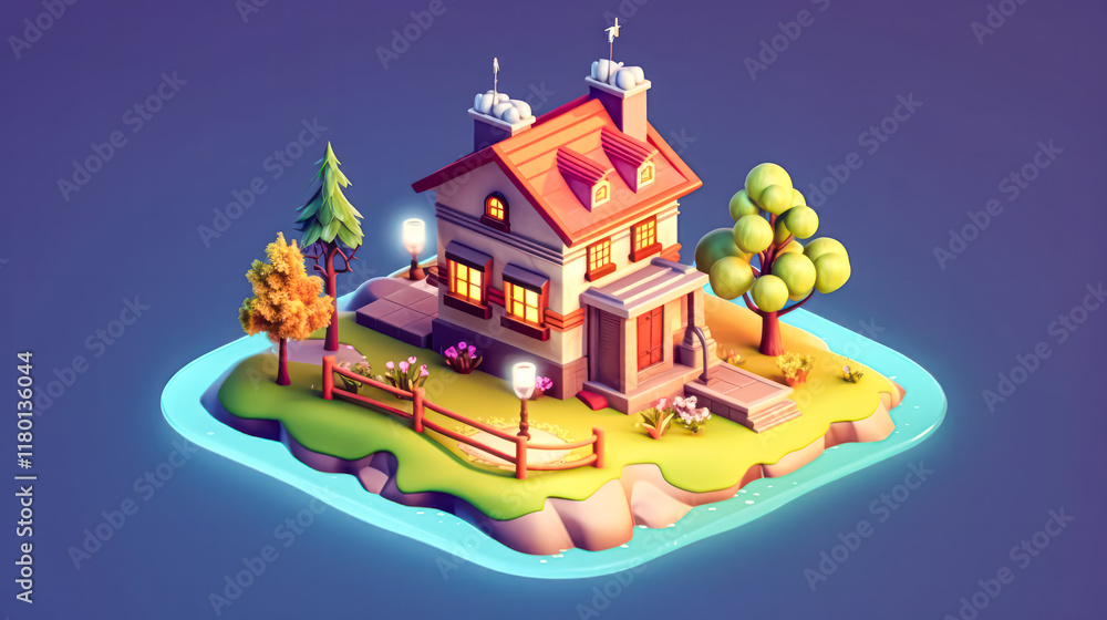 Obraz premium Smart home with solar panels 3D illustration.