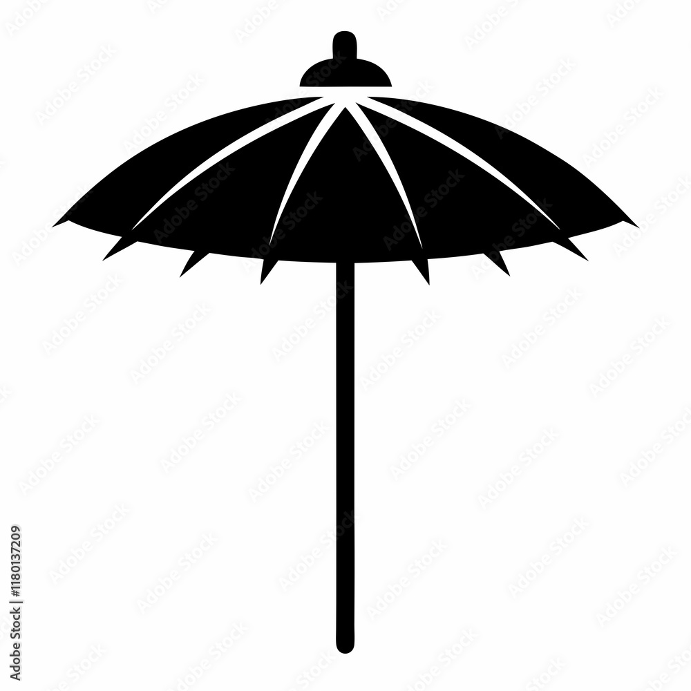 Minimal Parasol Black Silhouette on White Vector Minimal Parasol Black Silhouette on White Vector