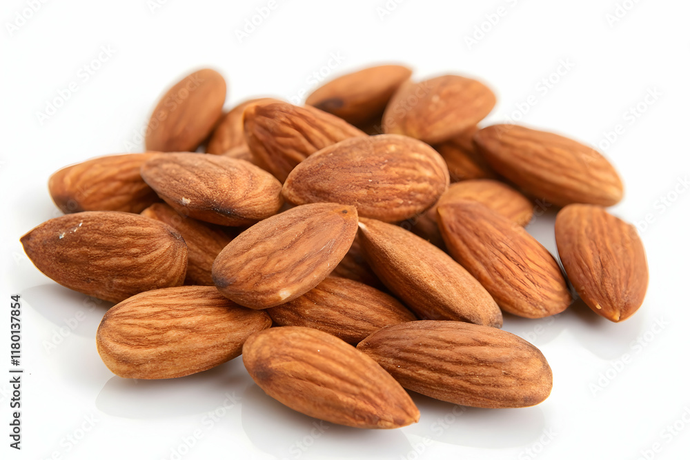 Close-up of Raw Almonds on White Background - Healthy Snack and Ingredient Close-up of Raw Almonds on White Background - Healthy Snack and Ingredient