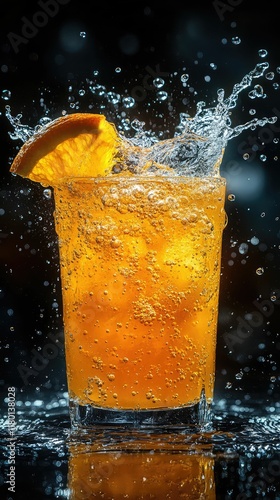 a glass of juice with a splash