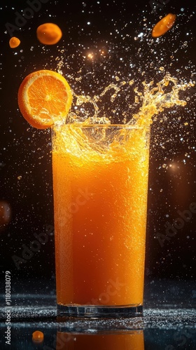 a glass of juice with a splash