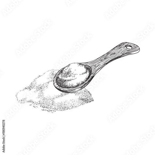 Wooden spoon with sugar or salt.