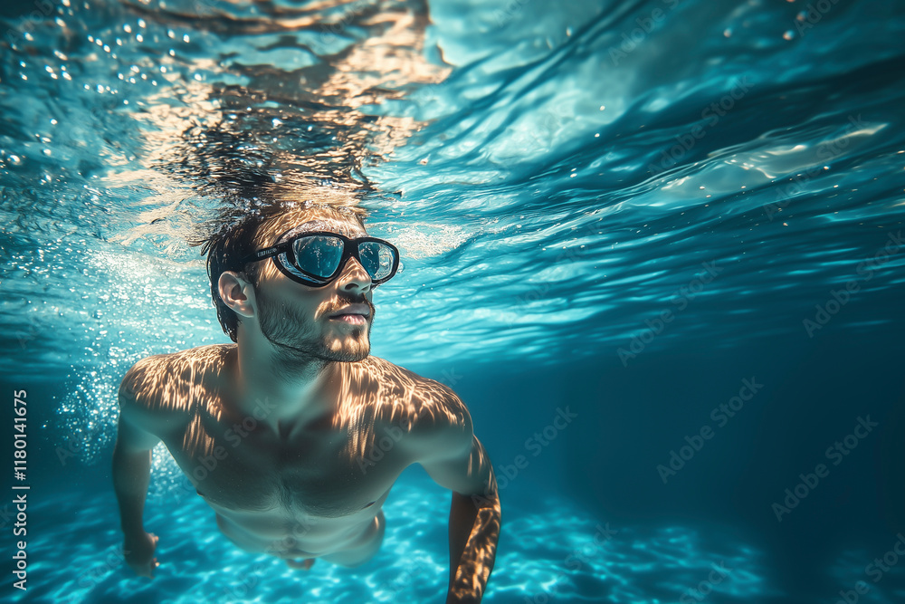 Naklejka premium Man diving into a pool.