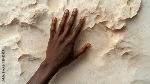  A woman's hand on top of a sand dune