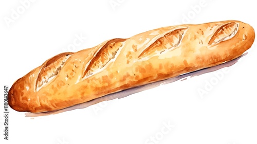 Watercolor painting of french baguette celebrating bastille day