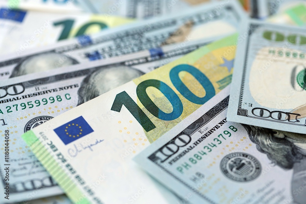 Big pile of Euro and USD banknotes. Many european and united states dollars Big pile of Euro and USD banknotes. Many european and united states dollars