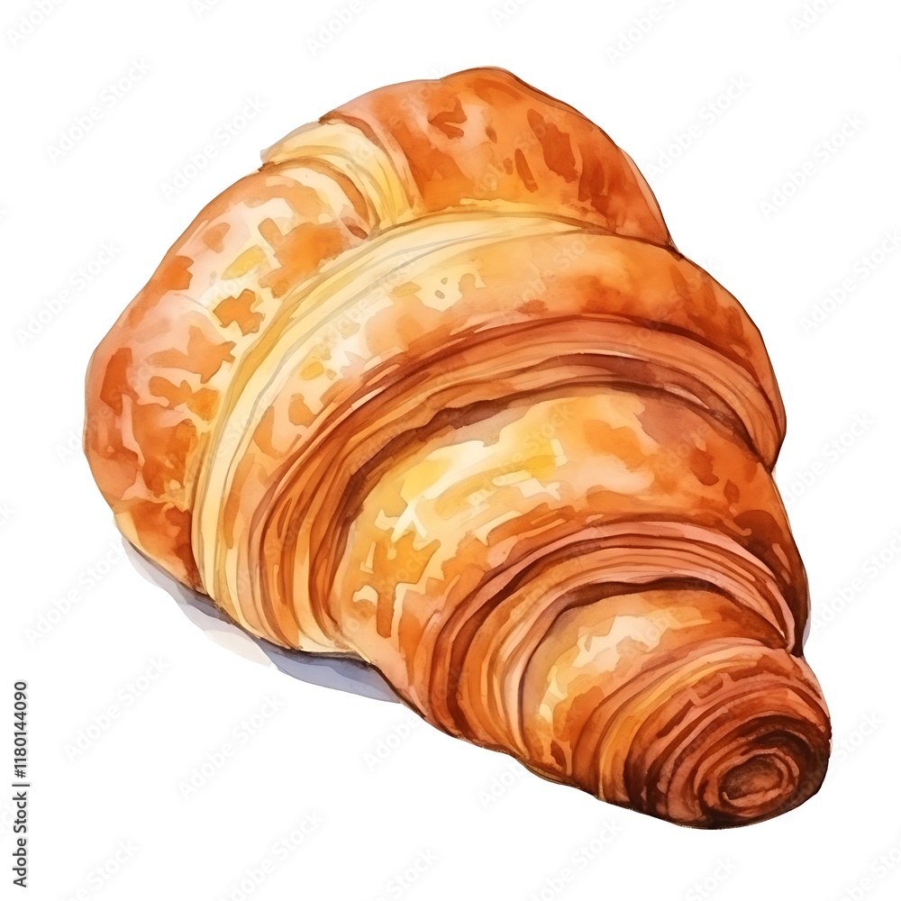 Fototapeta premium Delicious golden french croissant celebrating bastille day watercolor illustration