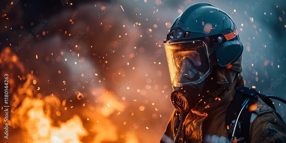 Close up of a fireman on fire background fireman at the work portrait of a fireman
Close up of a fireman on fire background fireman at the work portrait of a fireman