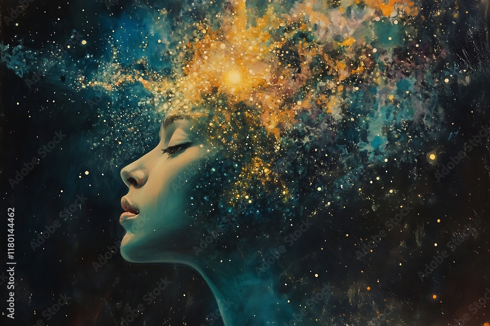 Cosmic Mind Womans Profile with Galaxy Cosmic Mind Womans Profile with Galaxy