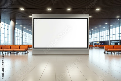Blank billboard banner sign mock up showing empty advertisement screen in airport waiting area