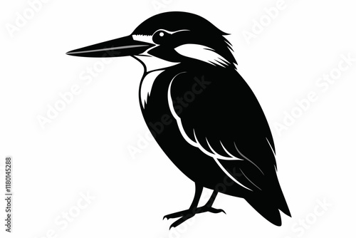 Black silhouette illustration of a kingfisher bird animal. 
 photo