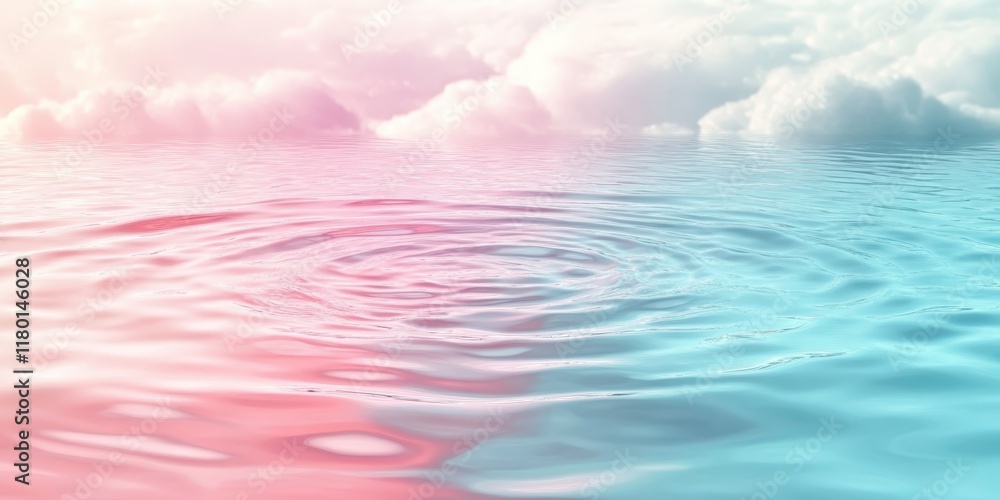 Obraz premium water ripples on surface, pastel colors blending in shades of teal and pink. focus is on circular patterns formed by gentle waves. In the background, soft lighting casts reflections on the calm waters