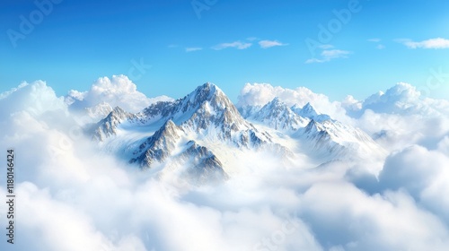 A view of a mountain range above the clouds