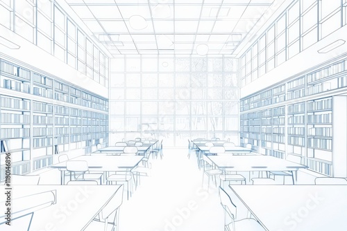 Silhouette of a school library minimalist outline in captivating light