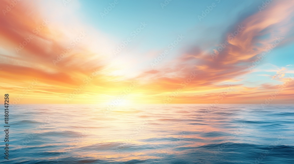 Fototapeta premium A beautiful sunset over the ocean with clouds in the sky