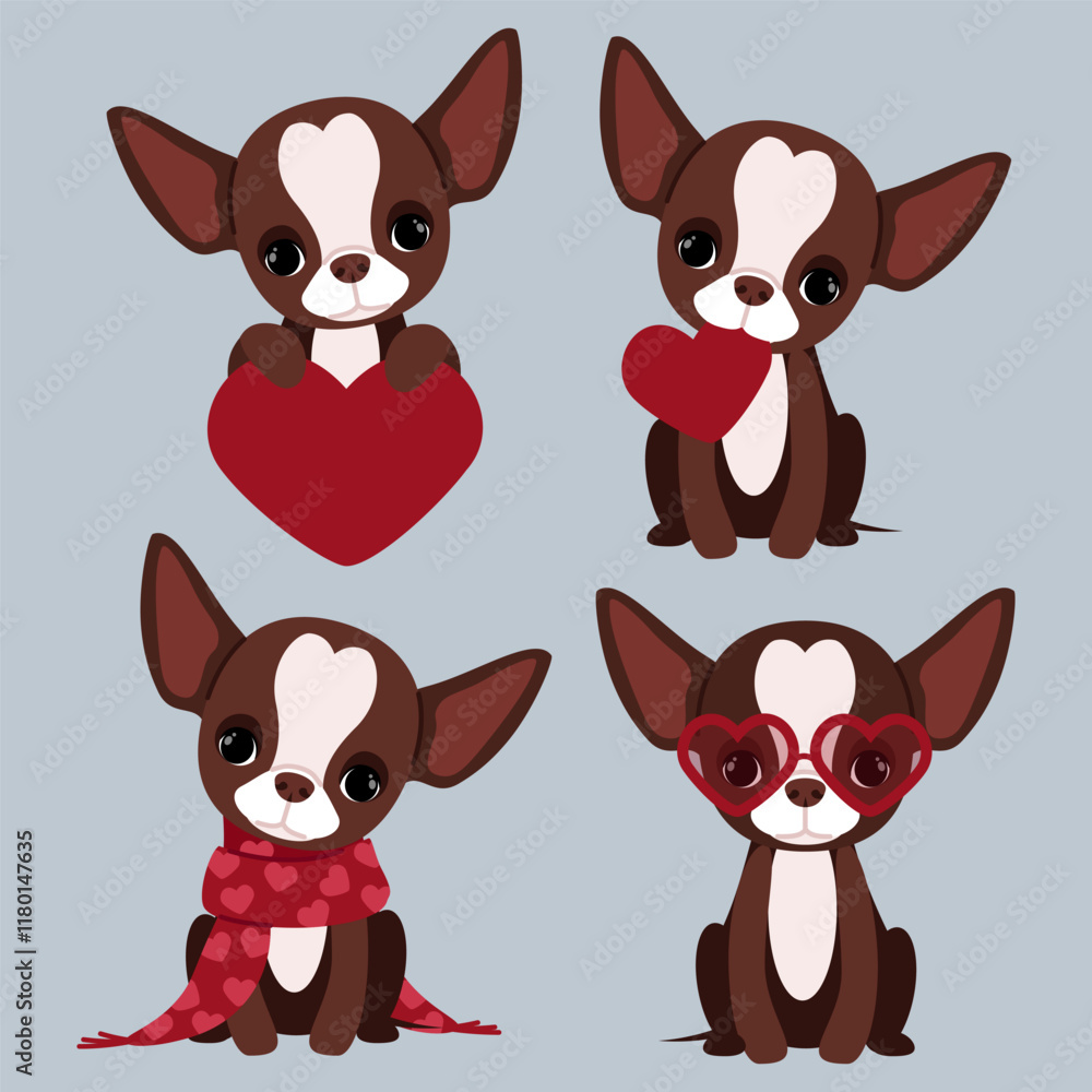 Cute Chihuahua Dog Set for Valentine's Day Cute Chihuahua Dog Set for Valentine's Day