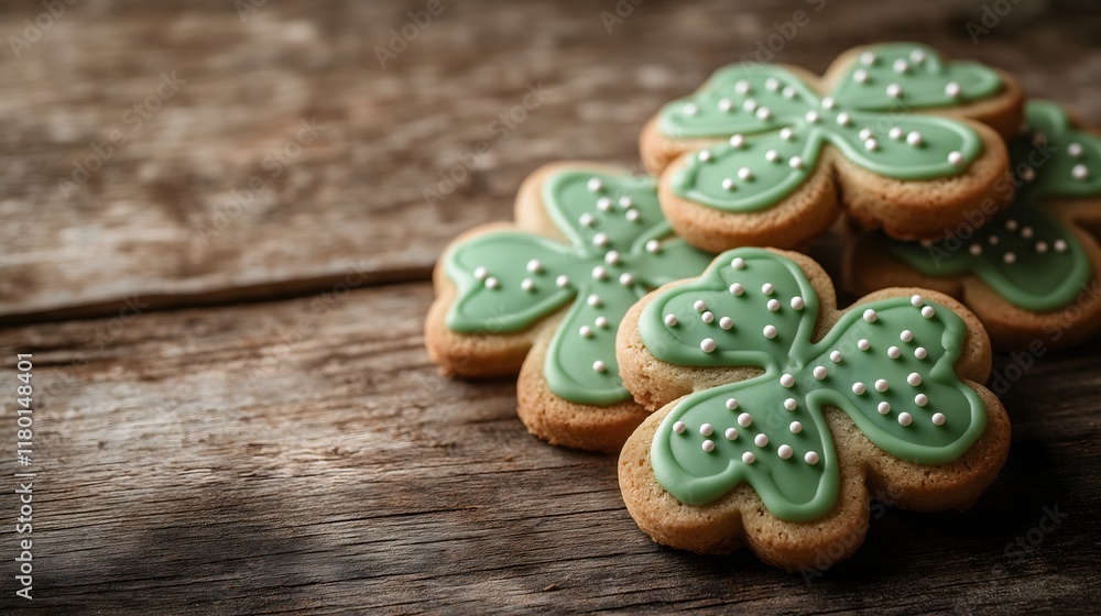 Three-leaf clover cookies with green icing Three-leaf clover cookies with green icing