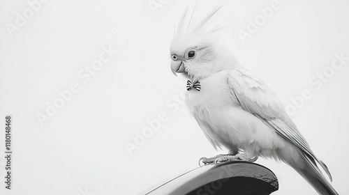   A monochrome picture of a bird with a mohawk perched atop a pole