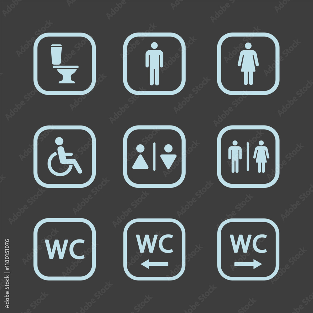 WC icon set. Flat vector illustration. WC icon set. Flat vector illustration.