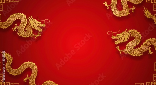 Wallpaper Mural Golden Dragons on Red: Elegant Chinese New Year Background  Torontodigital.ca