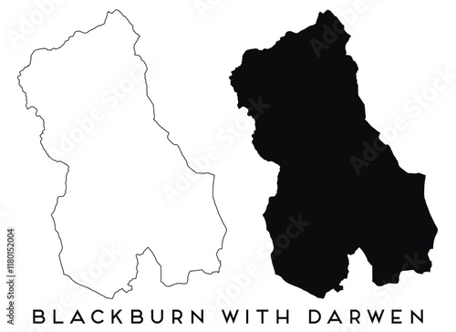 Blackburn with Darwen map outline and black silhouette vector