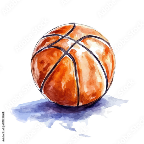 A watercolor vector of a basketball, isolated on a white background. Basketball vector.
