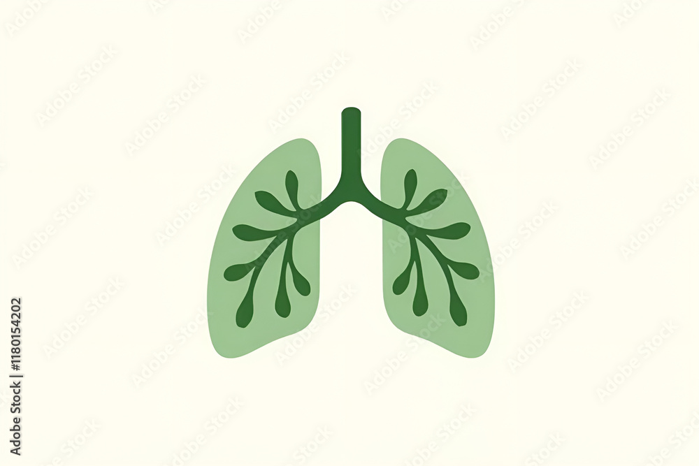 A minimalist design featuring a silhouette of lungs formed by clean, simple lines of green leaves and branches