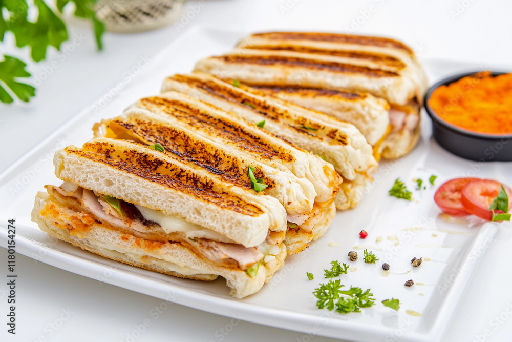 Delicious panini served with fresh toppings Delicious panini served with fresh toppings