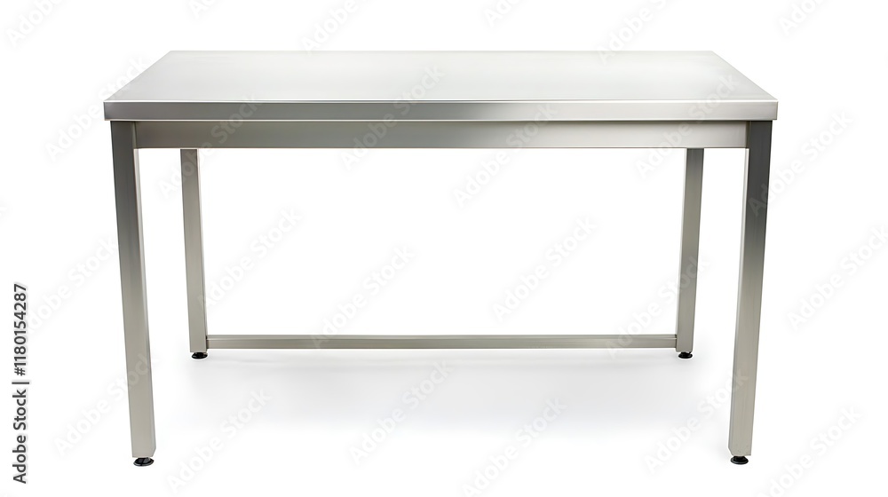 A silver table with a black leg A silver table with a black leg