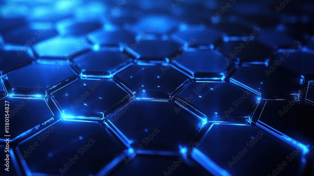 Fototapeta premium Abstract glowing blue hexagon pattern background, futuristic technology digital network connection concept