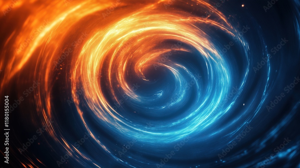 Futuristic asteroid punk landscape: abstract swirl of blue, orange, and indigo light with intersecting lines and high horizon Futuristic asteroid punk landscape: abstract swirl of blue, orange, and indigo light with intersecting lines and high horizon