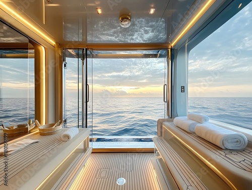 Wallpaper Mural Luxurious Yacht Sauna with Panoramic Glass Walls Overlooking Open Sea Torontodigital.ca