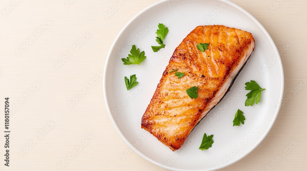 Seared Salmon with Parsley, Healthy Seafood Dish, Minimalist Presentation
Seared Salmon with Parsley, Healthy Seafood Dish, Minimalist Presentation
