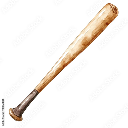 A watercolor vector of a baseball bat, isolated on a white background. Baseball bat vector.
