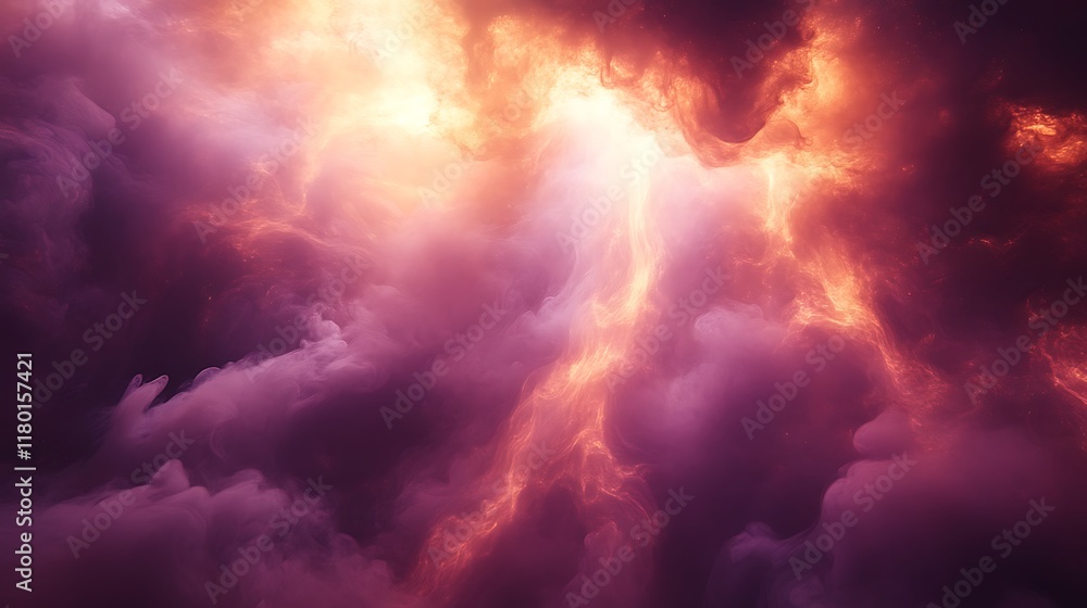 Fototapeta premium Fiery, purple and orange cloudscape.