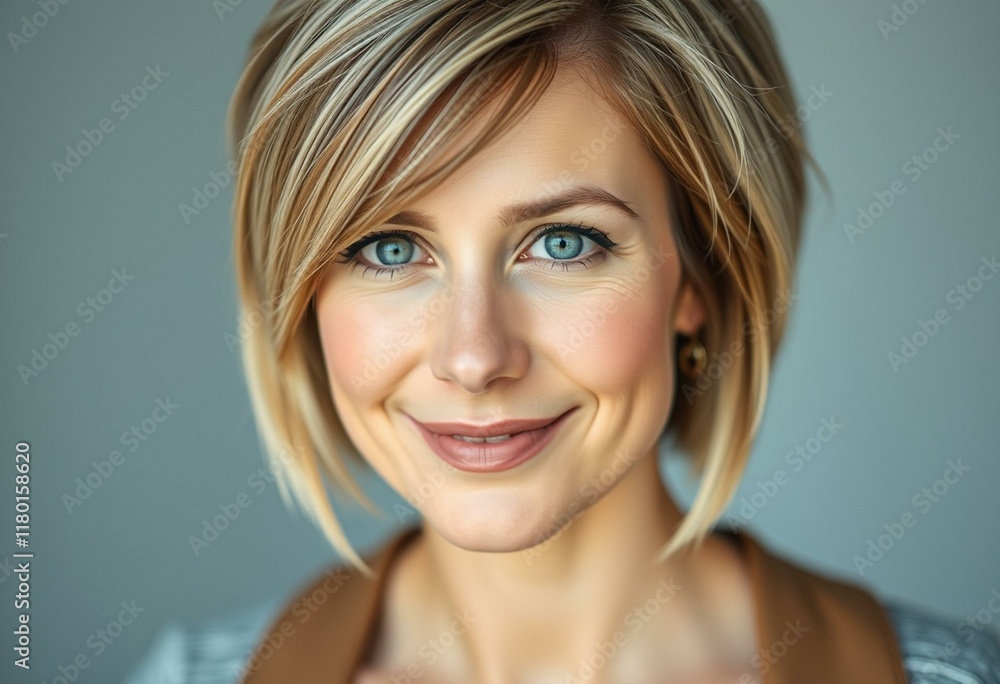 Naklejka premium Portrait of a woman with short hair and a subtle smile