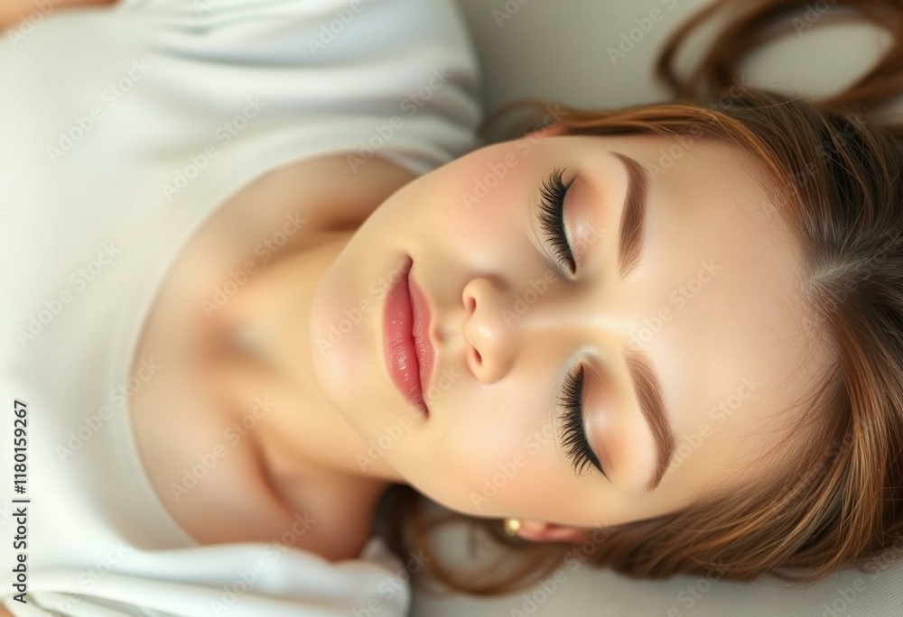 A sleeping female person in a peaceful environment A sleeping female person in a peaceful environment