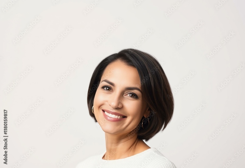 Portrait of a woman with short hair and inviting expression Portrait of a woman with short hair and inviting expression
