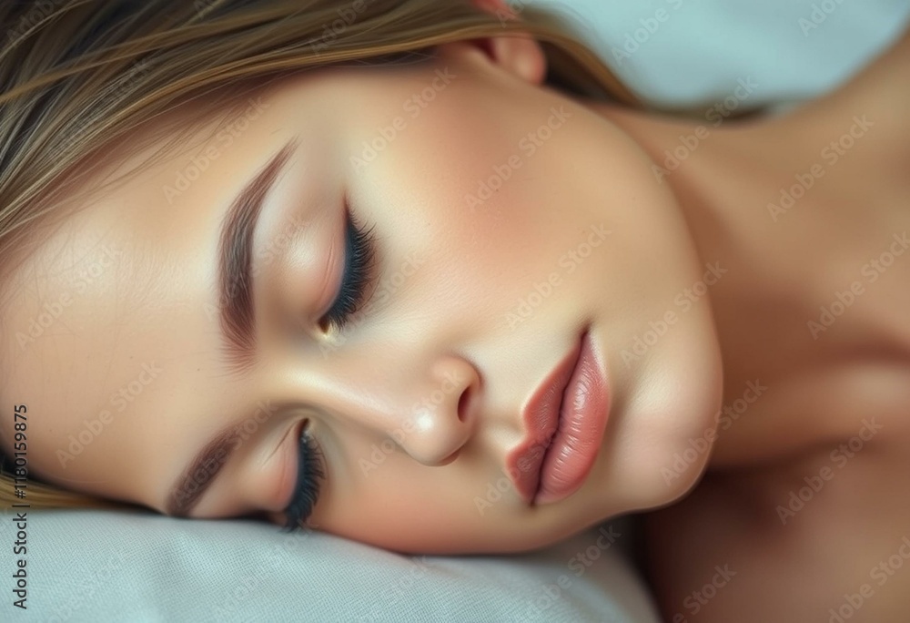 Sleeping female portrait with peaceful expression and neutral background Sleeping female portrait with peaceful expression and neutral background