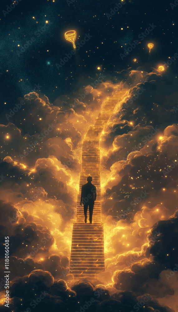 Fototapeta premium Visualization of success a golden staircase leadin_005