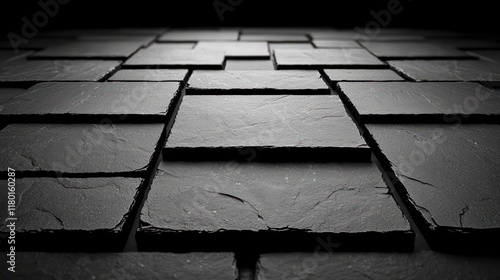 Dark stone slate tiles, textured.
