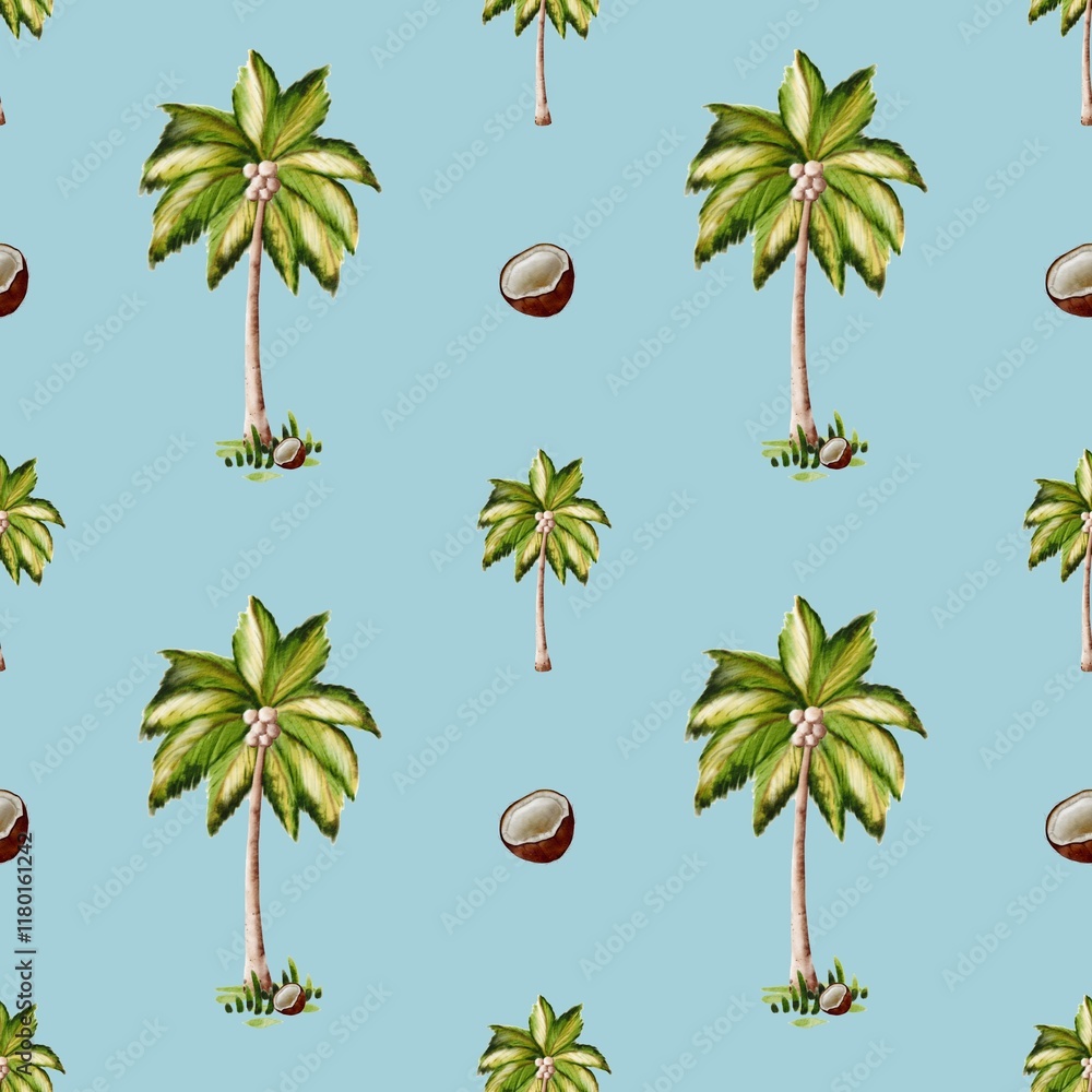 custom made wallpaper toronto digitalTropical palm tree pattern in watercolor design for fabric and wrapping paper