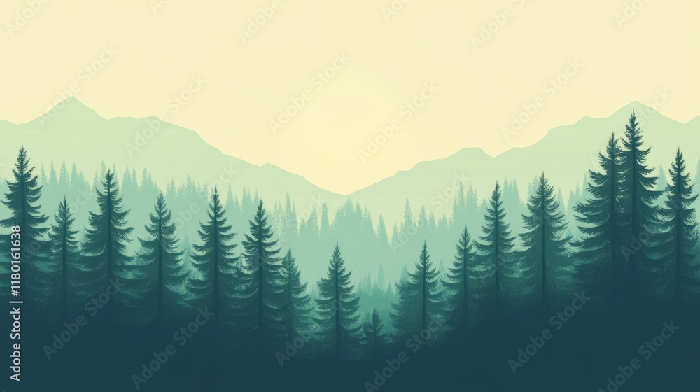 Fototapeta premium Misty Mountain Forest Silhouette - Peaceful Landscape