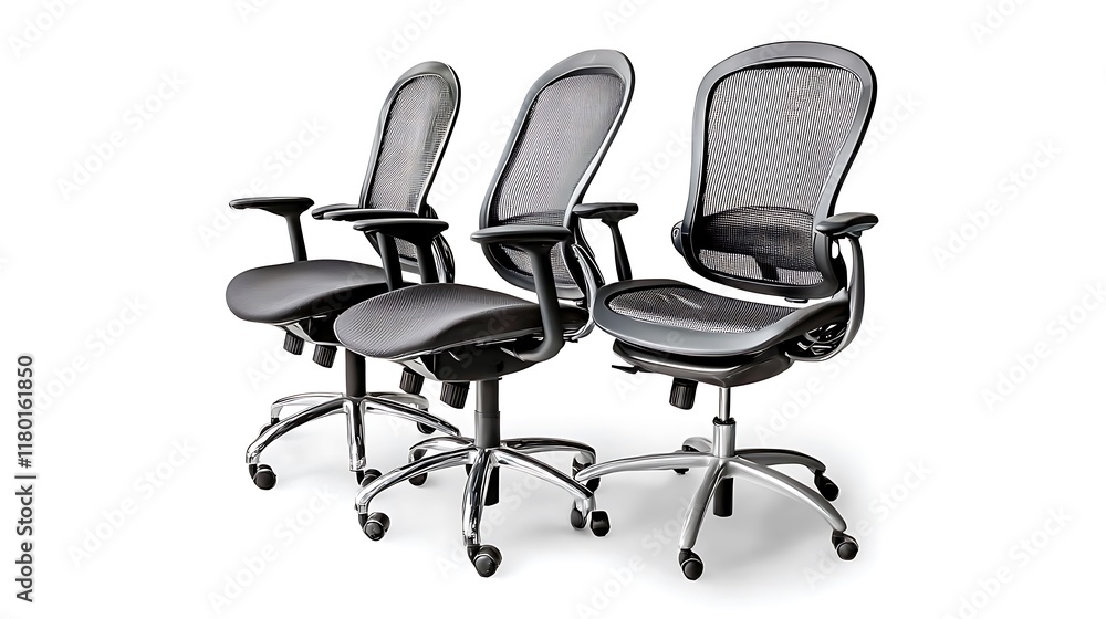 Three office chairs are lined up next to each other Three office chairs are lined up next to each other