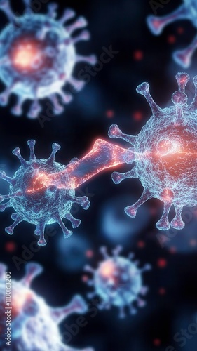 Wallpaper Mural virus cells immune resistance concept. Microscopic view of virus particles with glowing details. Torontodigital.ca