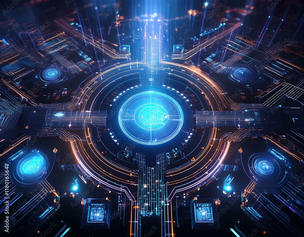 Fototapeta premium Futuristic AI Interface with Glowing Data Streams and Holographic Projections